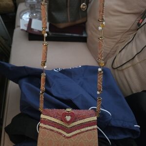 Mary Frances Embellished Peach Crossbody Bag with Beaded Strap